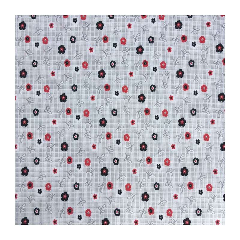 Tissu Rideau de Fleurs noir et Rouge x10cm
