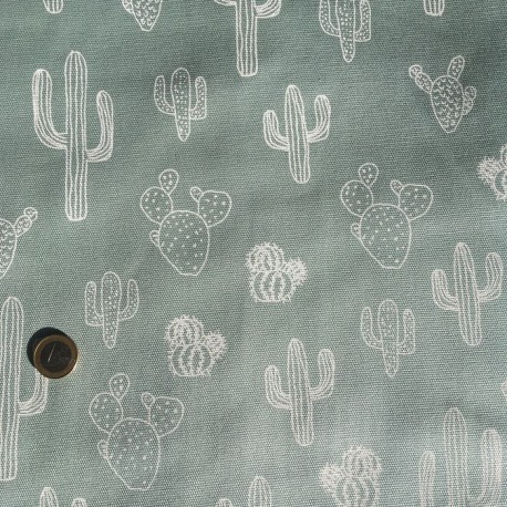 Tissu Canvas Cactus Mint x10cm