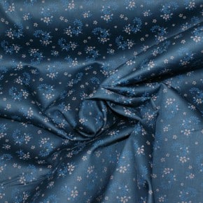 Tissu Popeline Satiné Fleurs Bleu Nuit x10cm