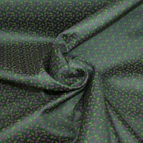 Tissu Popeline Satiné Fleurs Vert x10cm