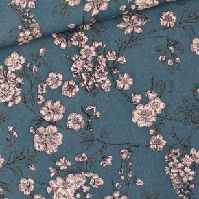 Tissu Lin Viscose Cherry Blossom Bleu de l'Atlantique See You At Six x10cm