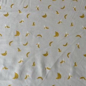 Tissu Coton Orchard Bananes en crème métallisé x10cm