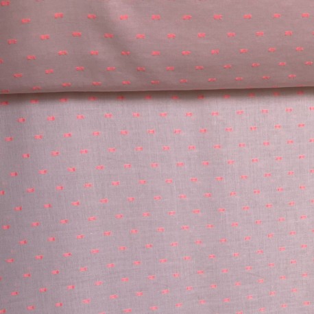Tissu Voile de Coton Plumetis Fluo Rose x10cm