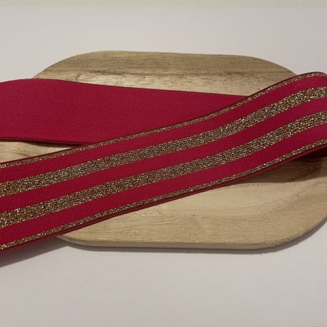Elastique Fuchsia Bandes Or Lurex 40mm x10cm