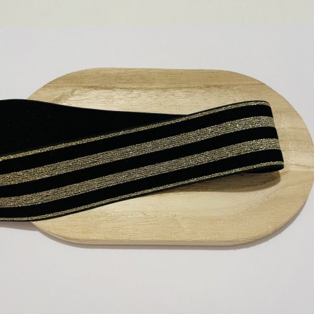 Elastique Noir Bandes Or Lurex 40mm x10cm
