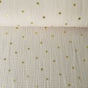 Double Gaze Coton Ecru Coeurs Dorés x 10cm