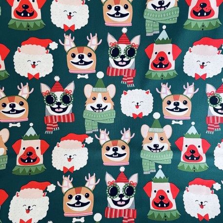 Tissu coton Canine Christmas Time x 10cm