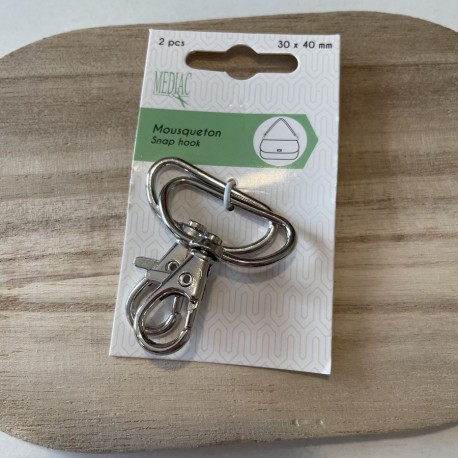 Lot de 2 Mousquetons en métal argent 30x40mm