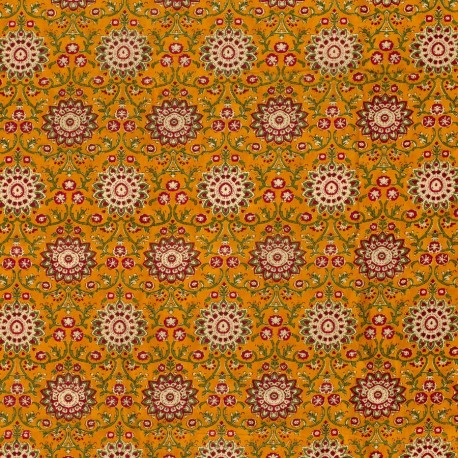 Tissu coton Batik Flowers Ocre x10cm