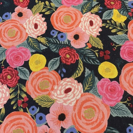 Toile de coton et lin Rifle Paper Vintage Garden Noir x10cm