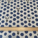 Toile coton et Lin  Echino à pois bleu et cerfs noirs x10cm