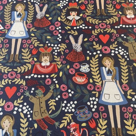 Toile de coton et lin Rifle Paper Vintage Garden Noir x10cm