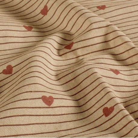 Tissu Coton piqué imprimé coeur rouge x10cm