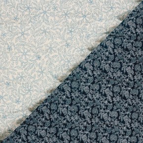 Tissu matelassé double gaze reversible fleurs blanc et marine x10cm