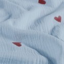 Double Gaze de coton bleu ciel coeur brodé  10cm